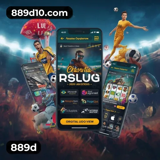 App 889d para iOS e Android — interface mobile, login biométrico e PIX integrado
